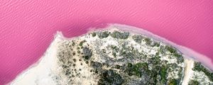 Preview wallpaper island, coast, sea, pink, aerial view