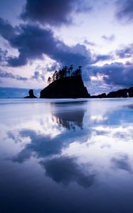Preview wallpaper island, evening, horizon, lake, reflection