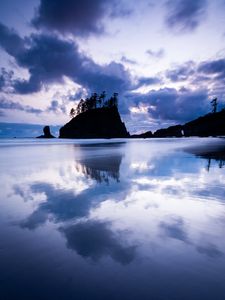 Preview wallpaper island, evening, horizon, lake, reflection