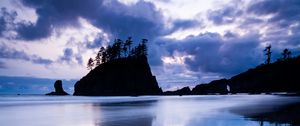 Preview wallpaper island, evening, horizon, lake, reflection