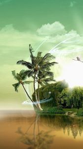 Preview wallpaper island, fantasy, sea, sky, palm trees