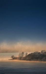 Preview wallpaper island, fog, clouds, sea, landscape