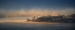 Preview wallpaper island, fog, clouds, sea, landscape