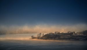 Preview wallpaper island, fog, clouds, sea, landscape