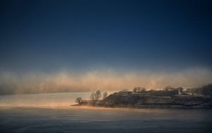 Preview wallpaper island, fog, clouds, sea, landscape