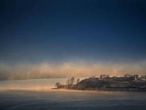 Preview wallpaper island, fog, clouds, sea, landscape