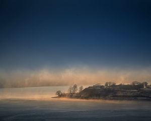 Preview wallpaper island, fog, clouds, sea, landscape