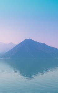 Preview wallpaper island, fog, sea, hills, reflection