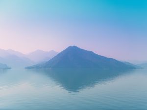 Preview wallpaper island, fog, sea, hills, reflection