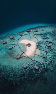 Preview wallpaper island, heart, aerial view, bungalow, ocean