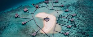 Preview wallpaper island, heart, aerial view, bungalow, ocean