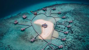 Preview wallpaper island, heart, aerial view, bungalow, ocean