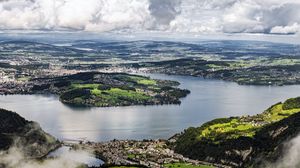 Preview wallpaper island, hills, mountains, clouds, sky, landscape