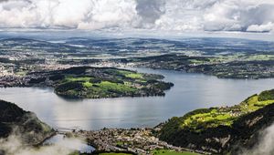 Preview wallpaper island, hills, mountains, clouds, sky, landscape