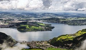 Preview wallpaper island, hills, mountains, clouds, sky, landscape