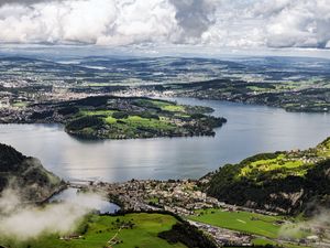Preview wallpaper island, hills, mountains, clouds, sky, landscape