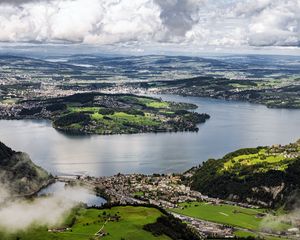 Preview wallpaper island, hills, mountains, clouds, sky, landscape
