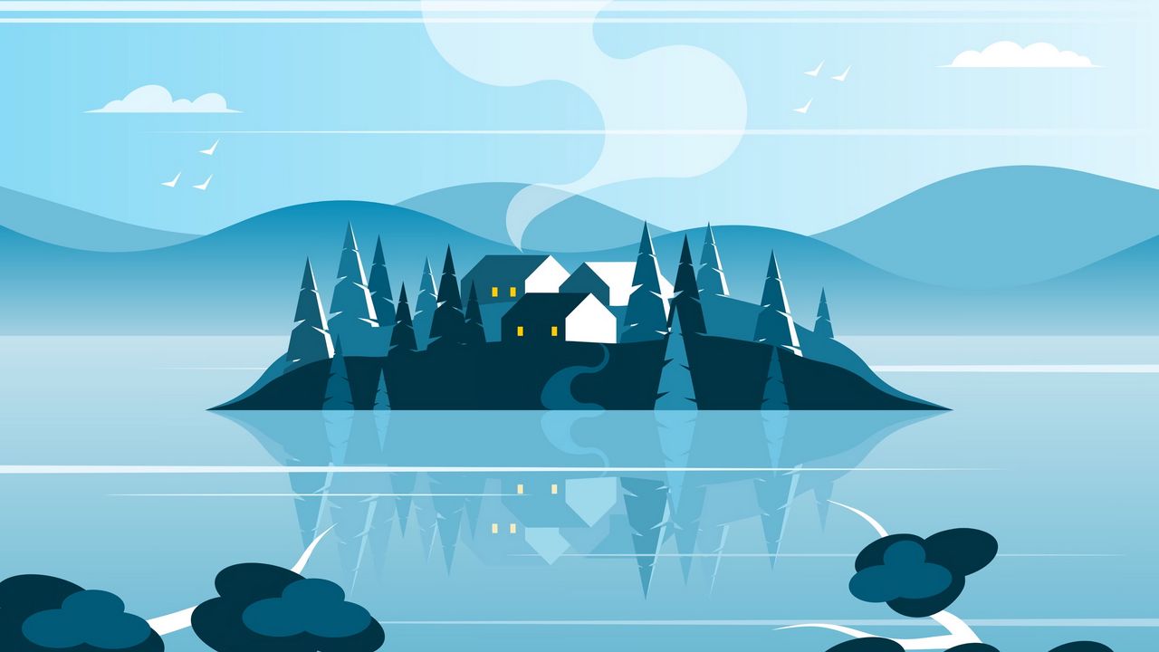 Wallpaper island, homes, nature, art, vector