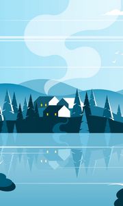 Preview wallpaper island, homes, nature, art, vector