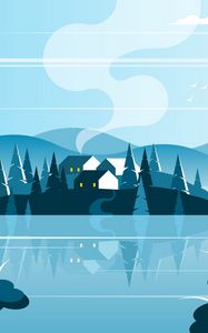 Preview wallpaper island, homes, nature, art, vector