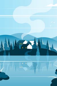 Preview wallpaper island, homes, nature, art, vector