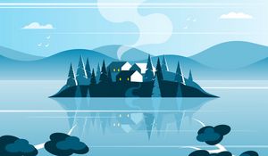 Preview wallpaper island, homes, nature, art, vector