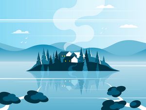 Preview wallpaper island, homes, nature, art, vector