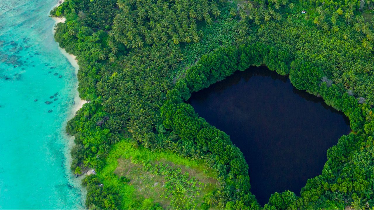 Wallpaper island, lagoon, aerial view, ocean, tropics