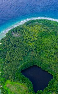 Preview wallpaper island, lagoon, aerial view, ocean, tropics