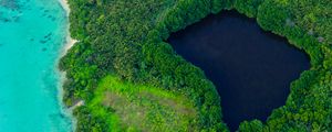 Preview wallpaper island, lagoon, aerial view, ocean, tropics