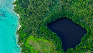 Preview wallpaper island, lagoon, aerial view, ocean, tropics