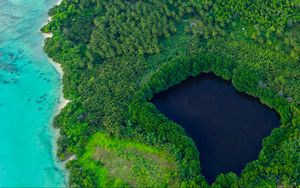 Preview wallpaper island, lagoon, aerial view, ocean, tropics