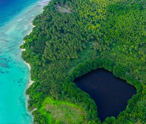 Preview wallpaper island, lagoon, aerial view, ocean, tropics