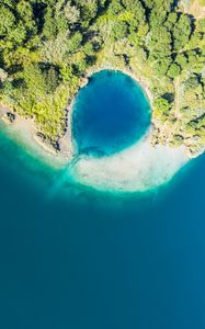 Preview wallpaper island, lagoon, aerial view, sea, shore