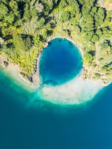 Preview wallpaper island, lagoon, aerial view, sea, shore