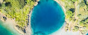 Preview wallpaper island, lagoon, aerial view, sea, shore