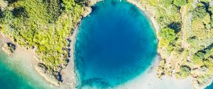 Preview wallpaper island, lagoon, aerial view, sea, shore