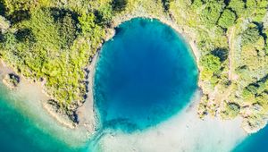 Preview wallpaper island, lagoon, aerial view, sea, shore