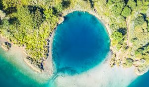 Preview wallpaper island, lagoon, aerial view, sea, shore