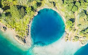 Preview wallpaper island, lagoon, aerial view, sea, shore