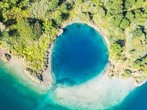 Preview wallpaper island, lagoon, aerial view, sea, shore