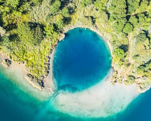 Preview wallpaper island, lagoon, aerial view, sea, shore