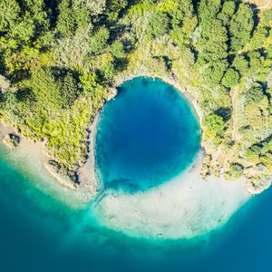 Preview wallpaper island, lagoon, aerial view, sea, shore