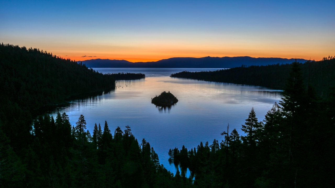 Wallpaper island, lake, forest, mountains