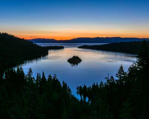 Preview wallpaper island, lake, forest, mountains