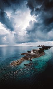 Preview wallpaper island, lighthouse, sea, clouds, landscape