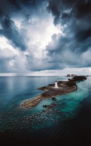 Preview wallpaper island, lighthouse, sea, clouds, landscape