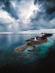 Preview wallpaper island, lighthouse, sea, clouds, landscape