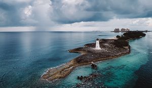 Preview wallpaper island, lighthouse, sea, clouds, landscape