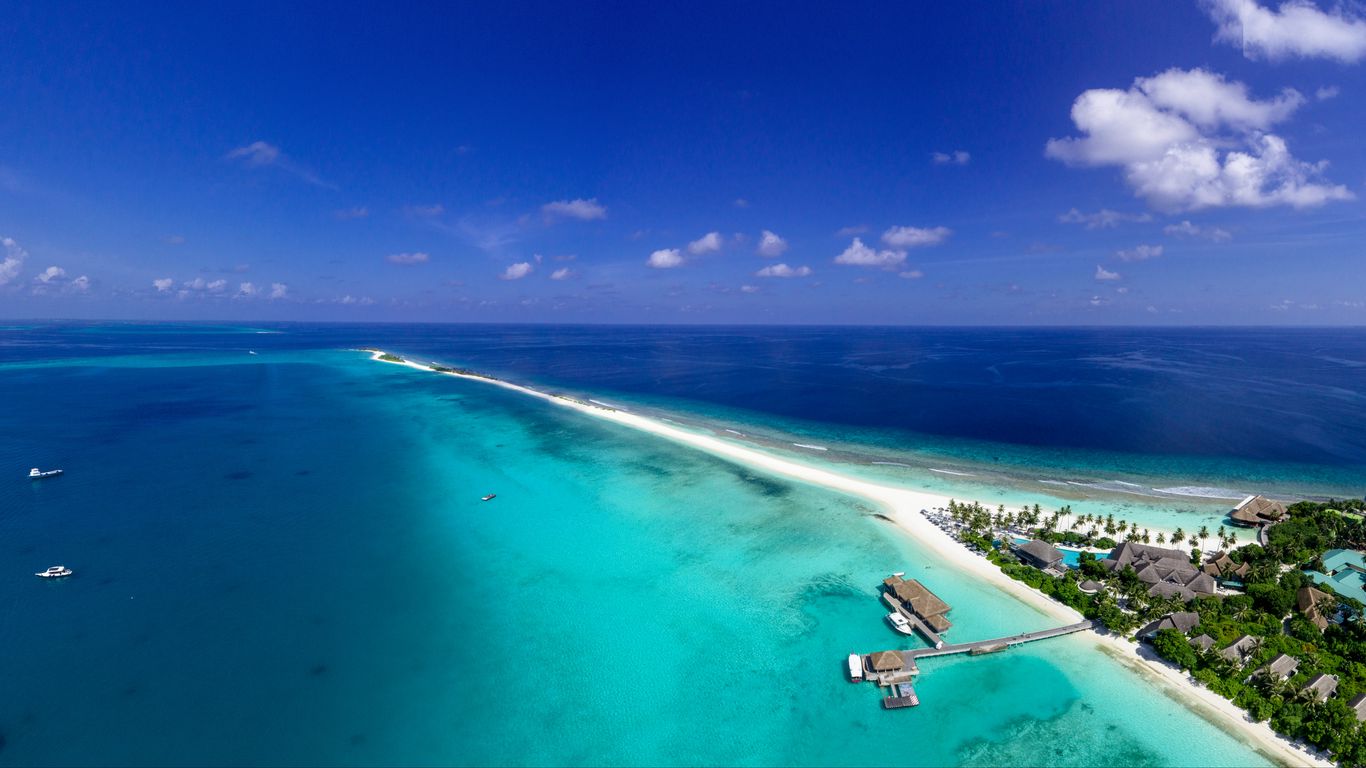 1366x768 Wallpaper island, ocean, aerial view, tropics, vacation, paradise